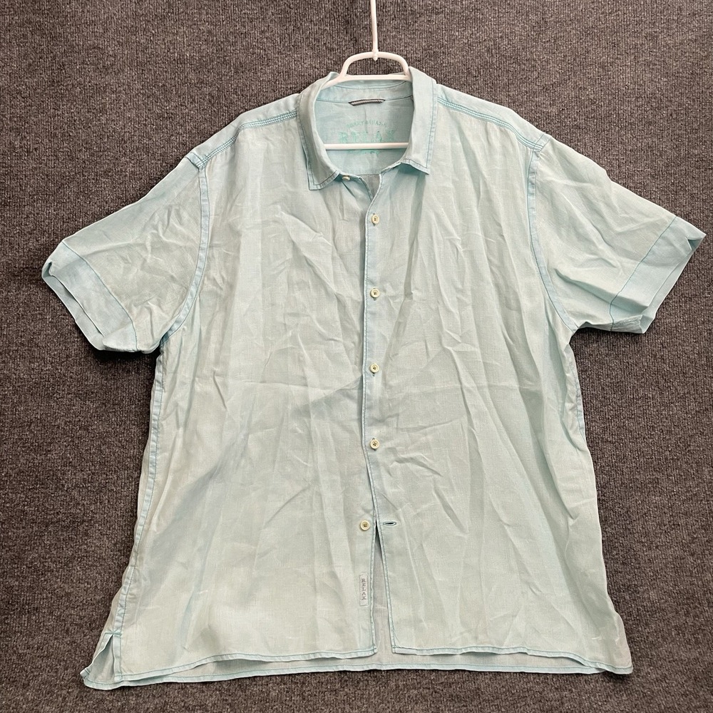 Tommy Bahama Relax Linen Shirt Mens Sz 2XL Blue Coastal Button Front